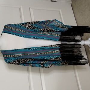 Roper Leopard stripe tribal Western print rayon poncho duster cardigan size XL